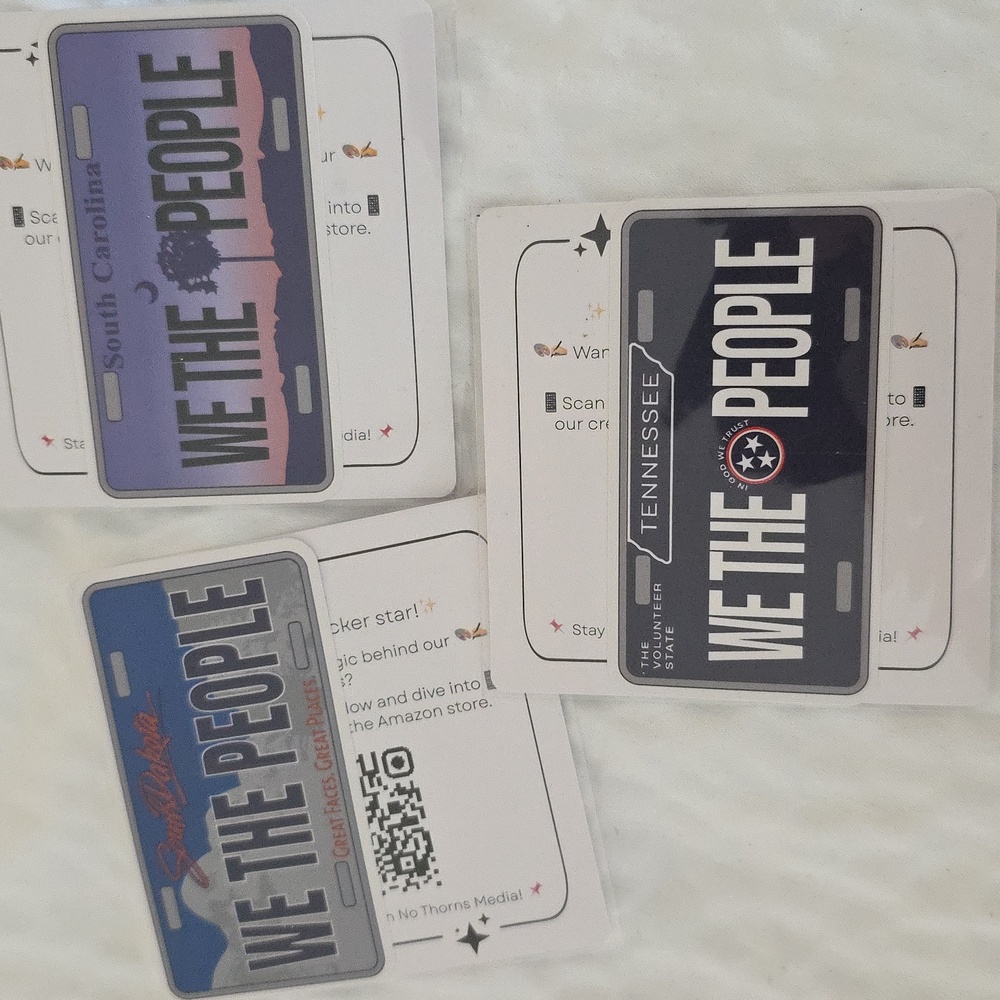 We The People License Plate Stickers South Dakota, South Carolina & Tennessee